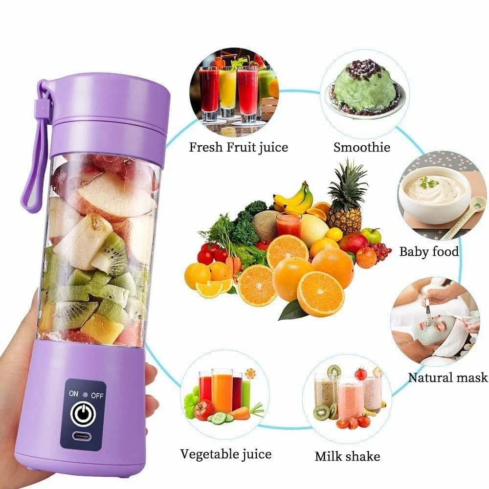 Mini Portable USB Blender Bottle – 6 Blade Smoothie Mixer for Fruits & Vegetables