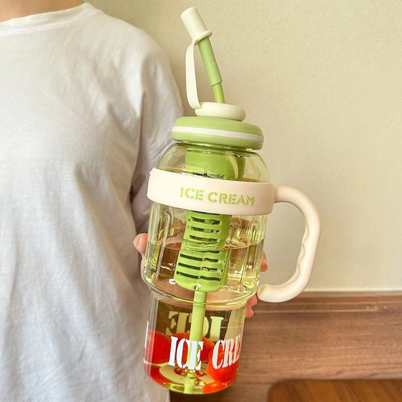 Summer Cute Belly Water Bottle with Straw & Tea Infuser, Portable Plastic Juice, Milk & Tea Cup (Eco-Friendly, Leakproof)