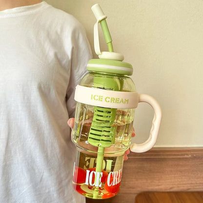 Summer Cute Belly Water Bottle with Straw & Tea Infuser, Portable Plastic Juice, Milk & Tea Cup (Eco-Friendly, Leakproof)