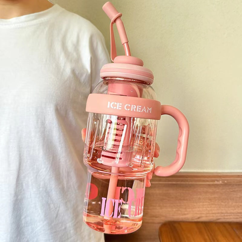Summer Cute Belly Water Bottle with Straw & Tea Infuser, Portable Plastic Juice, Milk & Tea Cup (Eco-Friendly, Leakproof)