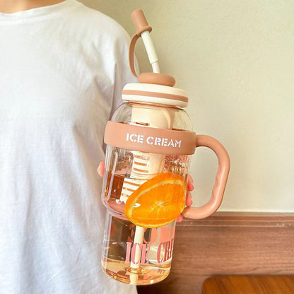 Summer Cute Belly Water Bottle with Straw & Tea Infuser, Portable Plastic Juice, Milk & Tea Cup (Eco-Friendly, Leakproof)