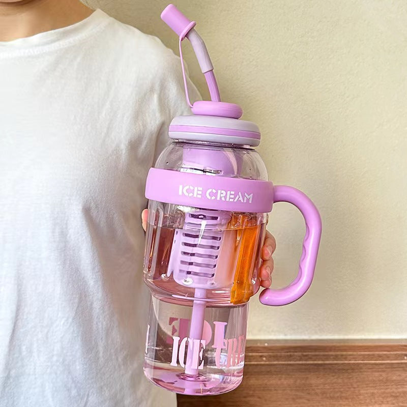 Summer Cute Belly Water Bottle with Straw & Tea Infuser, Portable Plastic Juice, Milk & Tea Cup (Eco-Friendly, Leakproof)