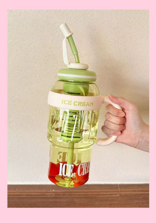 Summer Cute Belly Water Bottle with Straw & Tea Infuser, Portable Plastic Juice, Milk & Tea Cup (Eco-Friendly, Leakproof)